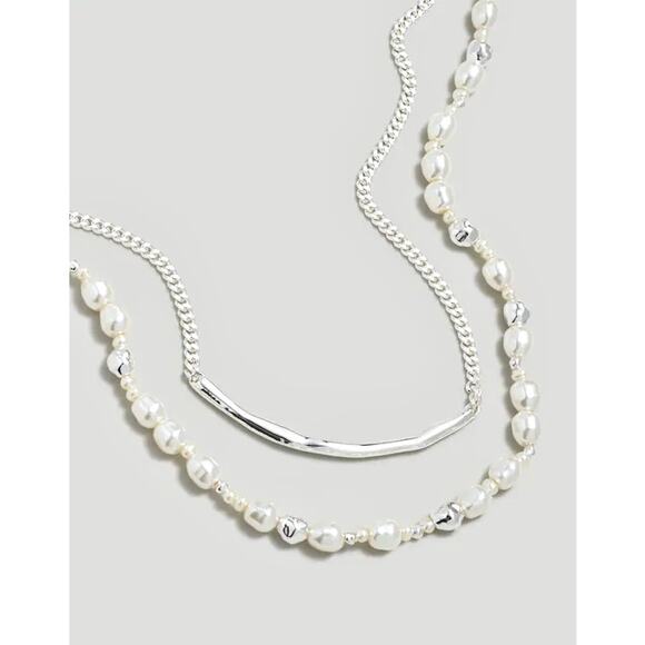 NEW MADEWELL Set of 2 Necklaces – Freshwater Pearl Chain & Silver Bar Necklace - Picture 5 of 12